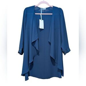 NWT Grace Karin Navy Blue Open Front Drape Sequins Sleeve Sheer Jacket S